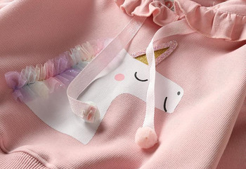 2020 Есен Нов костюм за момичета Корейска мода Анимационен моден пуловер с качулка с волани и дъгова марлена пола Костюм от две части 2-7 г