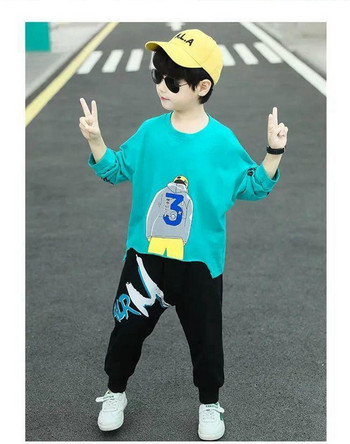 2 4 6 8 10 12 години Моден комплект детски дрехи Ежедневни горнища + панталони за момче 2 бр. Дизайнерско облекло за бебе Пуловер за момче