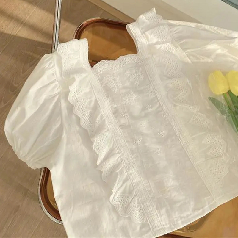 Bear Leader lány öltöny nyár új koreai lányok édes csipke üreges ing hamis két farmer rövidnadrág gyerek ruhák lányok gyerek ruhák