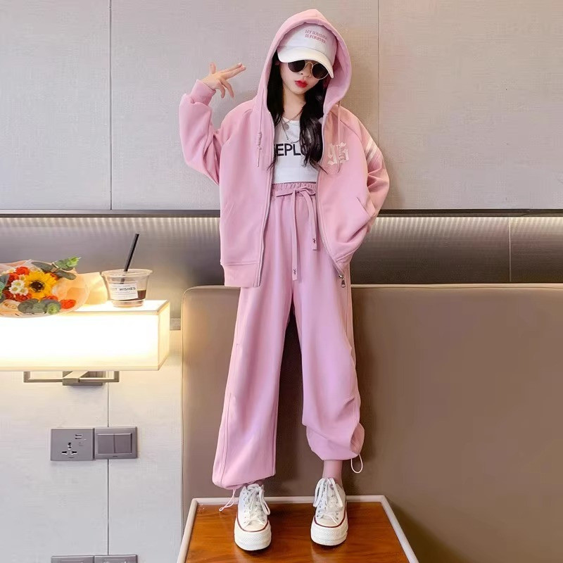 Tüdrukute kapuutsiga vabaaja dressipluusi komplekt kevadriided juunioride laste pikkade varrukatega jakk dressipüksid sügistrend 3-15 a