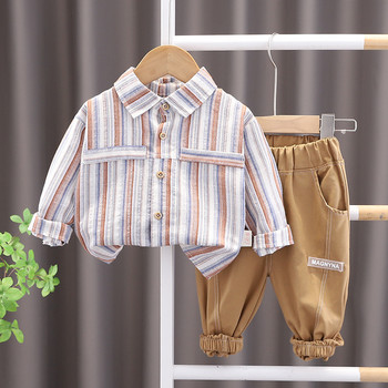 Ανοιξιάτικα Φθινοπωρινά Σετ Ρούχα Αγόρια Βρεφικά Βαμβακερά Ριγέ Καρό Πουκάμισα + Παντελόνι 2τμχ Κοστούμι για Παιδικά Ρούχα Παιδικά Casual σύνολα
