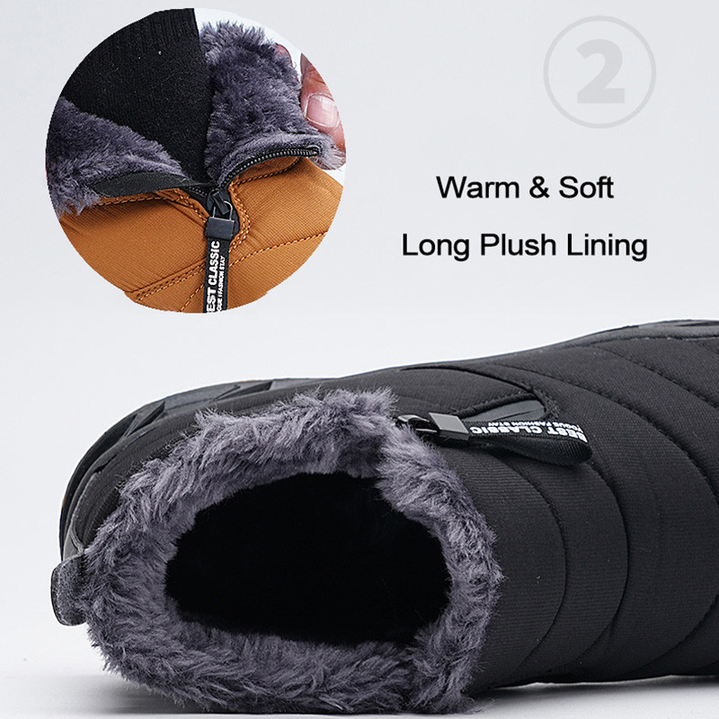Мъжки ботуши за сняг Големи размери Зимни мъжки обувки с топла козина Дълги плюшени ботуши до глезена Унисекс Ежедневни маратонки на открито Издръжливи неплъзгащи се ботуши