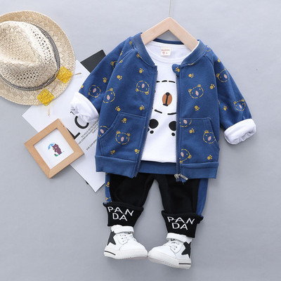 Set haine pentru băieți, primăvară, toamnă, pentru copii, costum de desene animate, din bumbac, tricou cu mânecă lungă, jachetă, pantaloni, 3 buc. ținută pentru copii mici