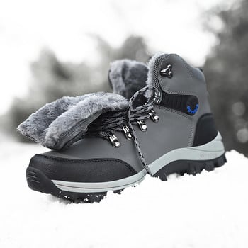Зимни мъжки ботуши Водоустойчиви кожени маратонки Мъжки ботуши за сняг 2023 Външни неплъзгащи се плюшени топли туристически обувки до глезена Мъжки зимни обувки