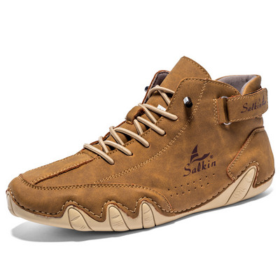 Nauji vyriški auliniai batai „Four Seasons“ aukšto kirpimo odiniai lauko batai vaikščiojimui orui pralaidūs darbo batai Sportiniai laisvalaikio batai Kelionių tendencijos