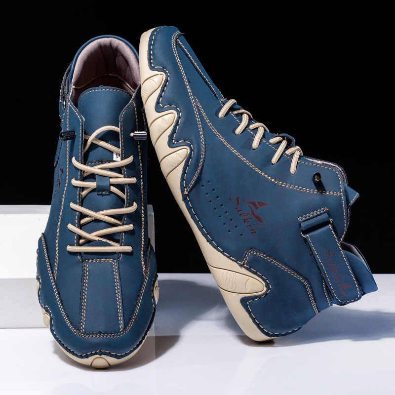 Nauji vyriški auliniai batai „Four Seasons“ aukšto kirpimo odiniai lauko batai vaikščiojimui orui pralaidūs darbo batai Sportiniai laisvalaikio batai Kelionių tendencijos