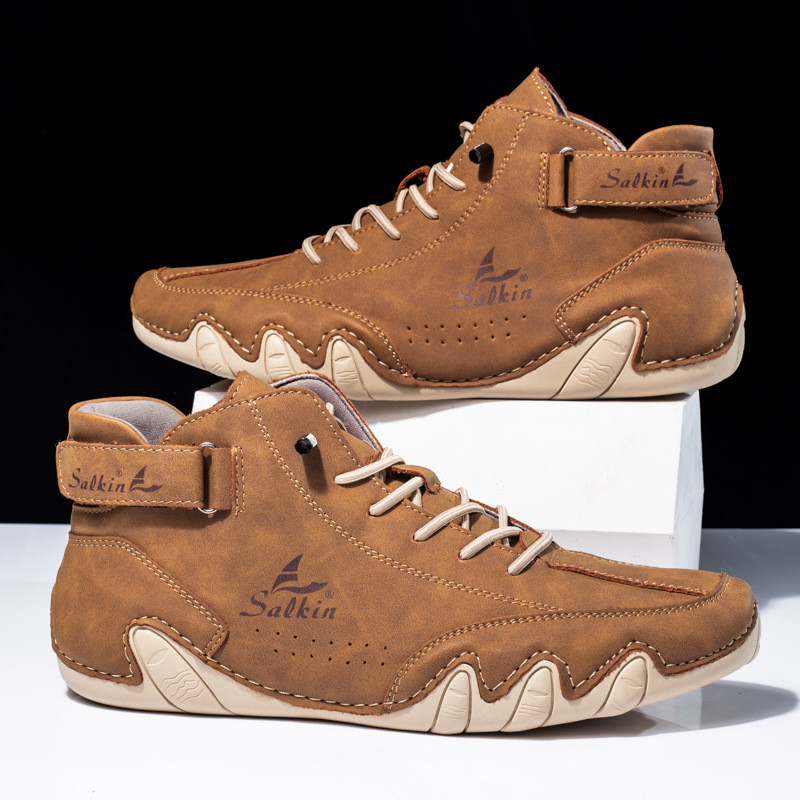 Nauji vyriški auliniai batai „Four Seasons“ aukšto kirpimo odiniai lauko batai vaikščiojimui orui pralaidūs darbo batai Sportiniai laisvalaikio batai Kelionių tendencijos