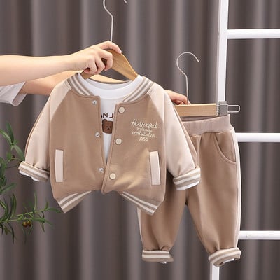 Sügislapsed poiste riided Lasterõivad Multifilmid Karu jakk Mantel Topid Püksid 3 tk Komplektid Väikelaste vabaaja kostüümid Laste dressid