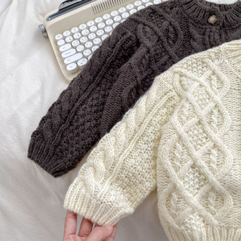 Есенно-зимна мода за момче Бебешки плетен пуловер с дълъг ръкав Момиче Деца Едноцветна ежедневна жилетка Палто Детски удебелени топли горнища