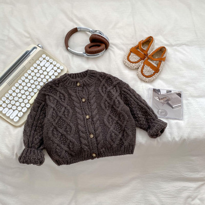 Toamnă Iarnă Moda Băiat Bebeluș tricotat Twist Pulover cu mânecă lungă Fată Copii Solid Casual Cardigan Palton Copii Îngroșați Topuri calde