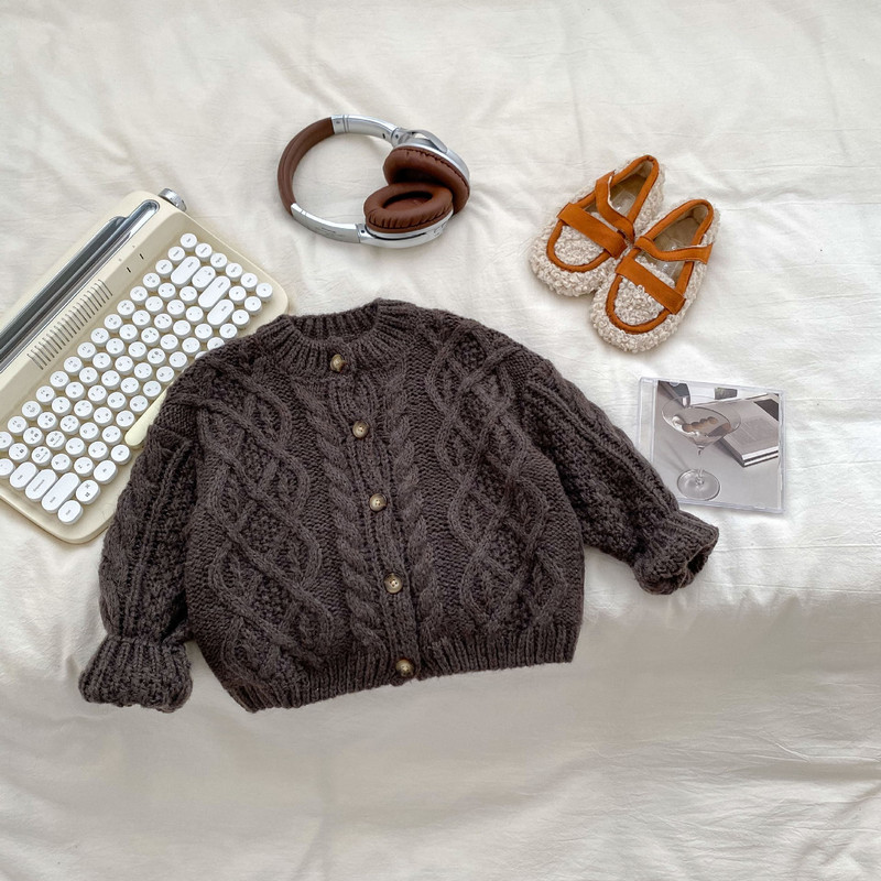 Toamnă Iarnă Moda Băiat Bebeluș tricotat Twist Pulover cu mânecă lungă Fată Copii Solid Casual Cardigan Palton Copii Îngroșați Topuri calde