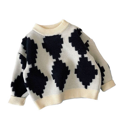 Lastele, poistele, tüdrukutele, silmkoelised kampsunid, teemantmustriga pulloverid, 2022. aasta uustulnuk Laste puuvillased kampsunid, sügisesed mustad valged topid