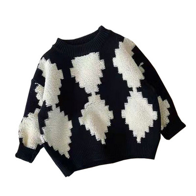 Lastele, poistele, tüdrukutele, silmkoelised kampsunid, teemantmustriga pulloverid, 2022. aasta uustulnuk Laste puuvillased kampsunid, sügisesed mustad valged topid