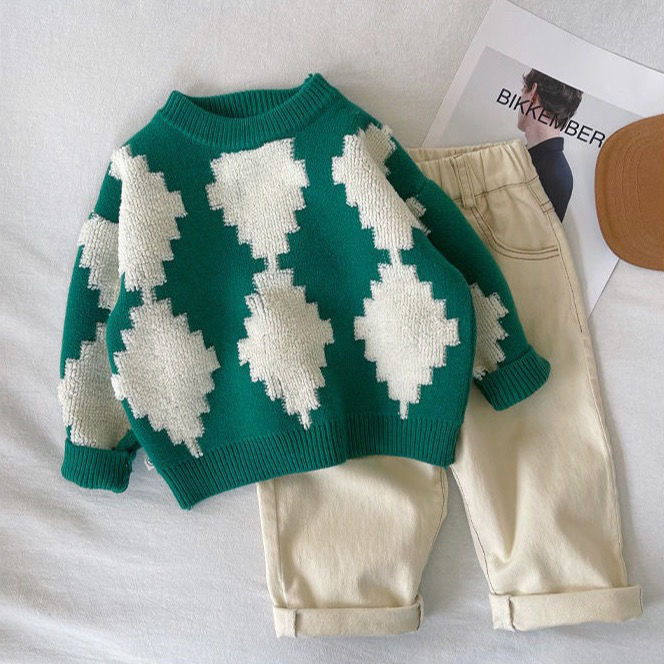 Lastele, poistele, tüdrukutele, silmkoelised kampsunid, teemantmustriga pulloverid, 2022. aasta uustulnuk Laste puuvillased kampsunid, sügisesed mustad valged topid