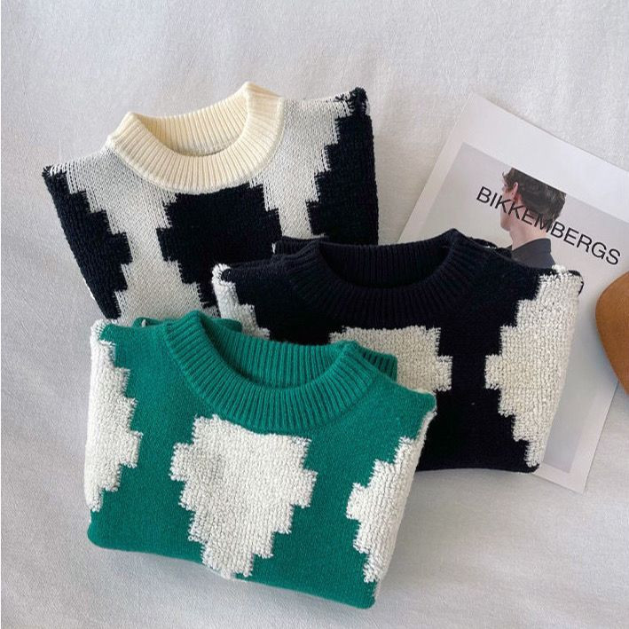 Lastele, poistele, tüdrukutele, silmkoelised kampsunid, teemantmustriga pulloverid, 2022. aasta uustulnuk Laste puuvillased kampsunid, sügisesed mustad valged topid