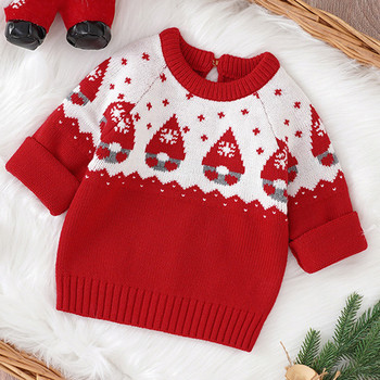 0-3 години Коледни пуловери за бебета, момчета, момичета, зимни плетени бебешки дрехи за бебета, шарка на елени, детски новогодишен костюм, пуловер