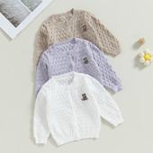BeQeuewll Bebeluși fetițe tricotat cardigan urs model tricot croșetat buton pulover haină drăguță toamnă iarnă jachetă haine calde