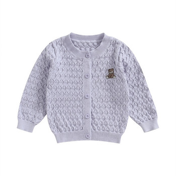 BeQeuewll Baby Girls Knitted Cardigan Bear Pattern Knit Krochet Button Παλτό πουλόβερ Χαριτωμένο φθινοπωρινό χειμωνιάτικο μπουφάν Ζεστά ρούχα