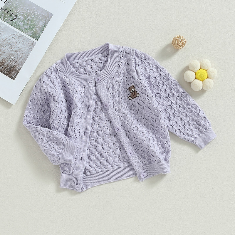 BeQeuewll Bebeluși fetițe tricotat cardigan urs model tricot croșetat buton pulover haină drăguță toamnă iarnă jachetă haine calde