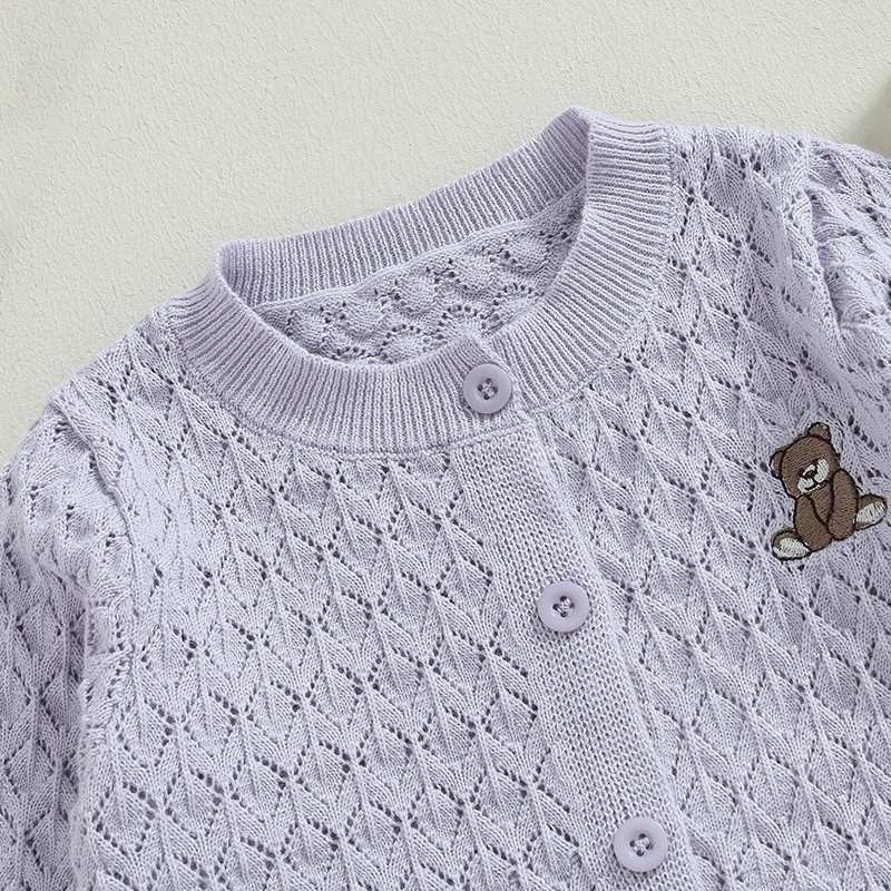 BeQeuewll Bebeluși fetițe tricotat cardigan urs model tricot croșetat buton pulover haină drăguță toamnă iarnă jachetă haine calde