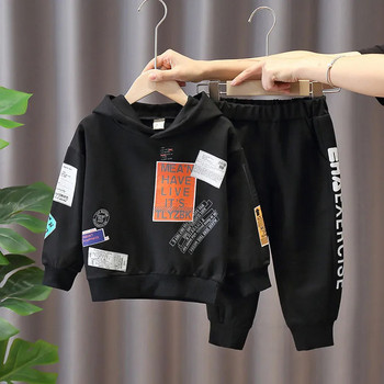 Φθινοπωρινά Γράμματα Φούτερ Ρούχα Σετ Παιδικά Αγόρια πουλόβερ με κουκούλα Τοπ παντελόνι 2 τεμαχίων Παιδική φούτερ Φούτερ σαλονιών