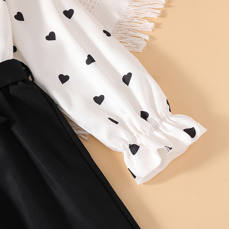 Rudens nauja mergaičių apranga 8-12 metų mergaičių marškiniai ilgomis rankovėmis su balta širdele + juodos plačios kelnės Pastoral Retro vaikiškas kostiumas