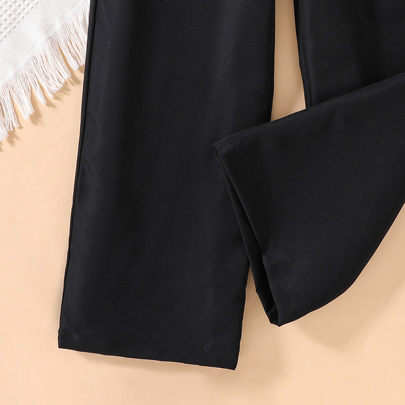 Rudens nauja mergaičių apranga 8-12 metų mergaičių marškiniai ilgomis rankovėmis su balta širdele + juodos plačios kelnės Pastoral Retro vaikiškas kostiumas