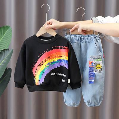 Primăvara Toamnă Moda Băieți Haine Copii Graffiti Curcubeu Tricou Blugi 2 buc/Seturi Îmbrăcăminte sport pentru copii Treninguri pentru copii