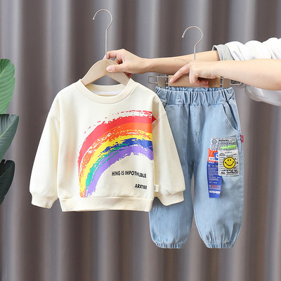 Primăvara Toamnă Moda Băieți Haine Copii Graffiti Curcubeu Tricou Blugi 2 buc/Seturi Îmbrăcăminte sport pentru copii Treninguri pentru copii