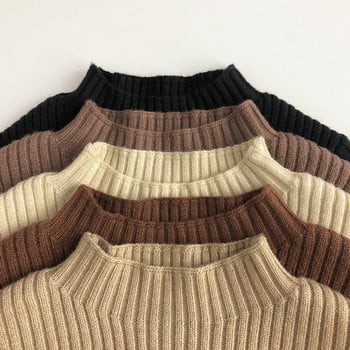 Нов есенно-зимен бебешки дебел пуловер с дълъг ръкав Едноцветна детска момчешка плетена долна риза Ежедневни момичета Детски памучни пуловери