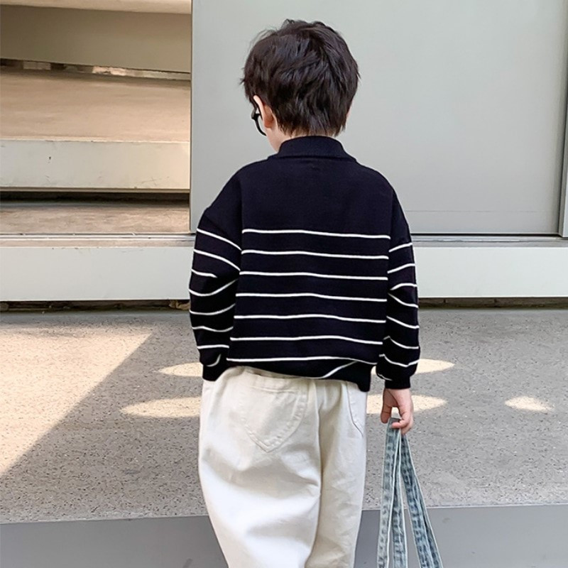 Beebipoiss tüdrukule kootud triibuline kampsun tõmblukuga krae Sügiskevadine väikelapse väikelapse kudum Pullover beebiriided 1-12a