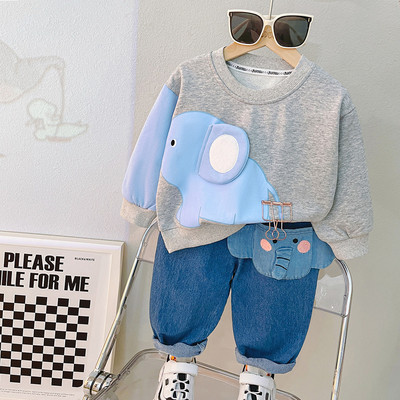 Kevad-sügismood Beebipoiste puuvillane rõivakomplekt Multifilm Elevandi pikkade varrukatega dressipüksid, 2 tk. Ülikond lastele vanuses 0-4 aastat