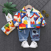 Sügislapsed poistele Riided Lasteriided Ülikond Multifilmid pikkade varrukatega trükisärgid Teksapüksid Imiku puuvillased dressid 3tk/komplekt