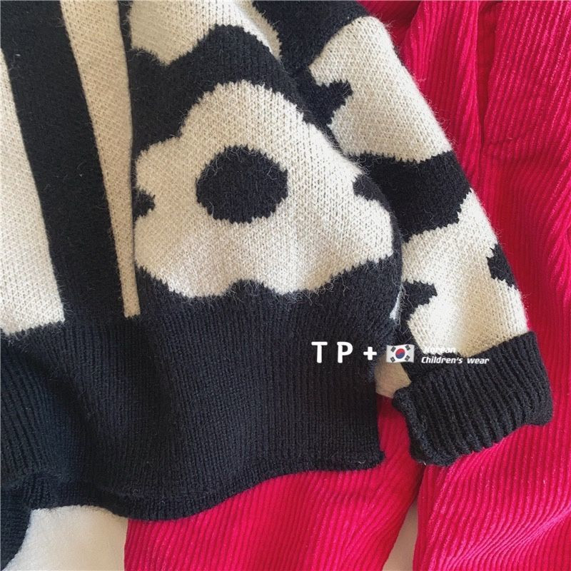 Lasteriided 2022. aasta kevad-sügis, uus moodne Korea stiilis lastele, paks must-valge ümara kaelusega vabaaja kampsun