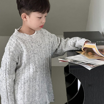 Детски пуловер 2023 Пролет Есен Нов модерен корейски стил момчета Смесен цвят Сив Индивидуален готин мек пуловер пуловер