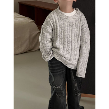 Детски пуловер 2023 Пролет Есен Нов модерен корейски стил момчета Смесен цвят Сив Индивидуален готин мек пуловер пуловер