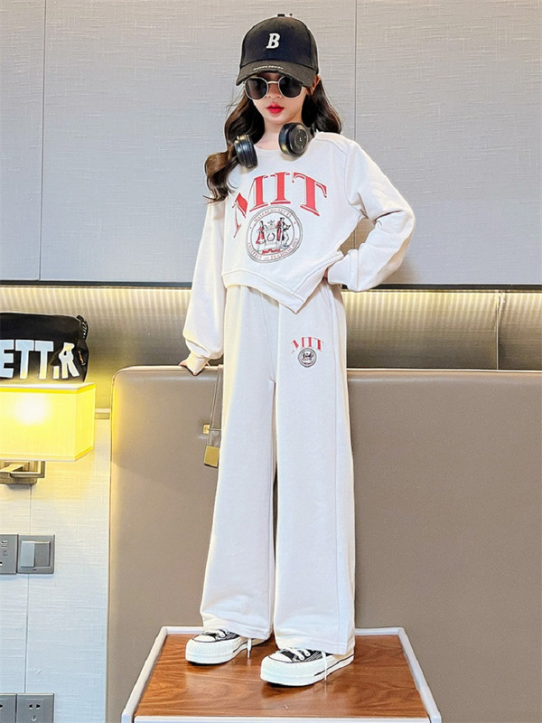 Tricou pentru fete de primăvară, toamnă, cu alfabet neregulat decupat + set pantaloni de trening largi, școală, copii, trening, ținută de jogging pentru copii, 5-16 ani