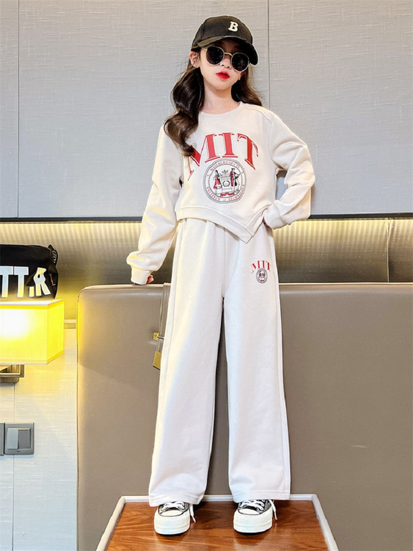 Tricou pentru fete de primăvară, toamnă, cu alfabet neregulat decupat + set pantaloni de trening largi, școală, copii, trening, ținută de jogging pentru copii, 5-16 ani
