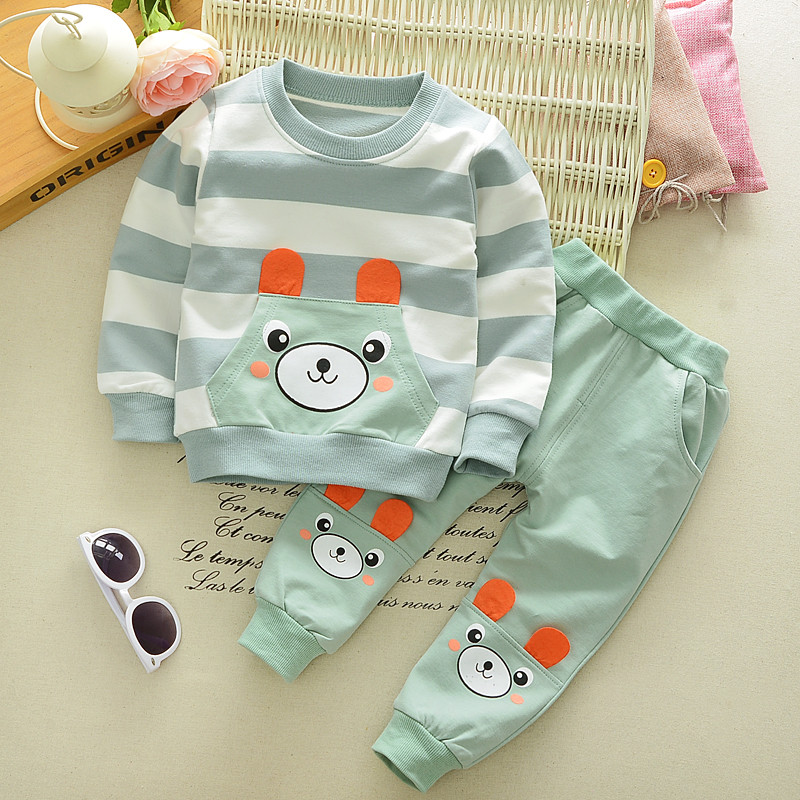 BOTEZAI Haine pentru baietel Primavara toamna Urs din desene animate Tricou cu maneca lunga Pantaloni 2 buc Costume Copii Fete Set casual Trening sport