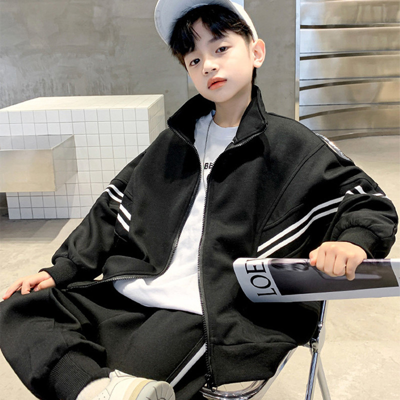 4–12-aastaste teismeliste poiste puuvillased rõivakomplektid kevad-sügismood triibulised lukuga jakkpüksid 2 tk. komplektid lastele dressid