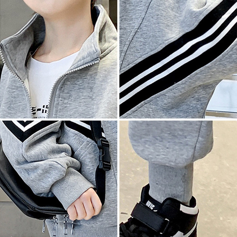 4–12-aastaste teismeliste poiste puuvillased rõivakomplektid kevad-sügismood triibulised lukuga jakkpüksid 2 tk. komplektid lastele dressid