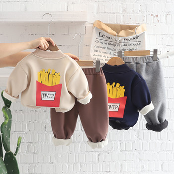 2022 Зимни топли детски дрехи за момчета Бебешки дебели кадифени суичъри Панталони 2 бр./комплекти Есенни памучни анцузи за малки деца 1-5T