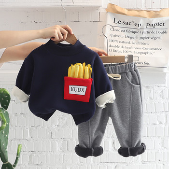 2022 Зимни топли детски дрехи за момчета Бебешки дебели кадифени суичъри Панталони 2 бр./комплекти Есенни памучни анцузи за малки деца 1-5T