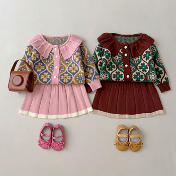 2 τμχ Πλεκτά Κορίτσια Νέα Σετ Πριγκίπισσα Φθινοπωρινά Κλασικά Ρούχα Χειμερινό Πουλόβερ Φούστα Γενέθλια Στολή για 1-8 ετών Παιδικά κοστούμια