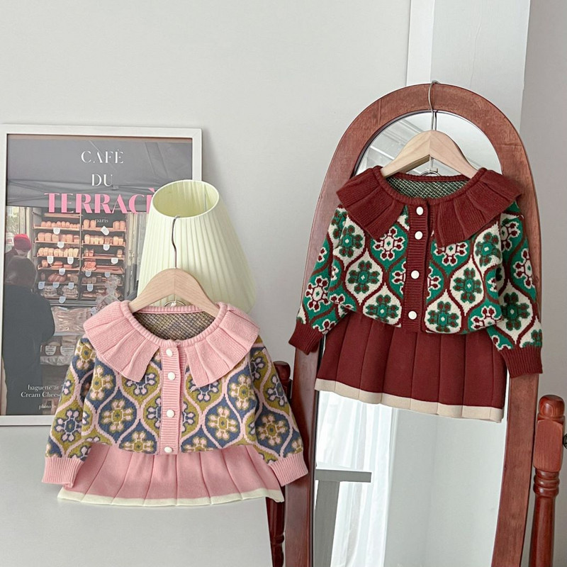 2tk Kootud Tüdrukute Uued Komplektid Printsess Sügis Klassikalised Riided Talvekampsun Seelik Sünnipäevavorm 1-8-aastastele Lasteülikonnad