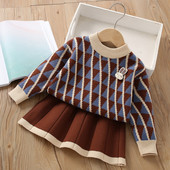 2 buc. Seturi de haine noi pentru fete, iarna, la moda pentru copii, pentru 1-8 ani, tinuta noua eleganta, aniversare, fete dulci, seturi de toamna din tweed