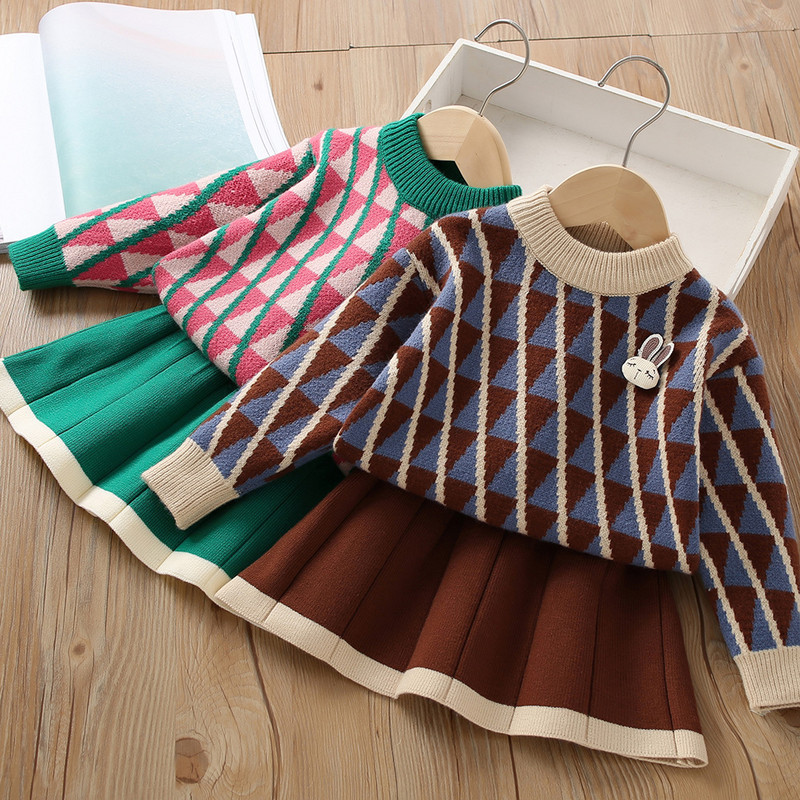 2 buc. Seturi de haine noi pentru fete, iarna, la moda pentru copii, pentru 1-8 ani, tinuta noua eleganta, aniversare, fete dulci, seturi de toamna din tweed