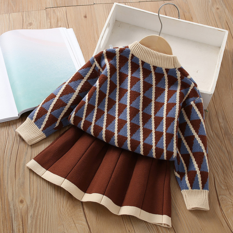 2 buc. Seturi de haine noi pentru fete, iarna, la moda pentru copii, pentru 1-8 ani, tinuta noua eleganta, aniversare, fete dulci, seturi de toamna din tweed