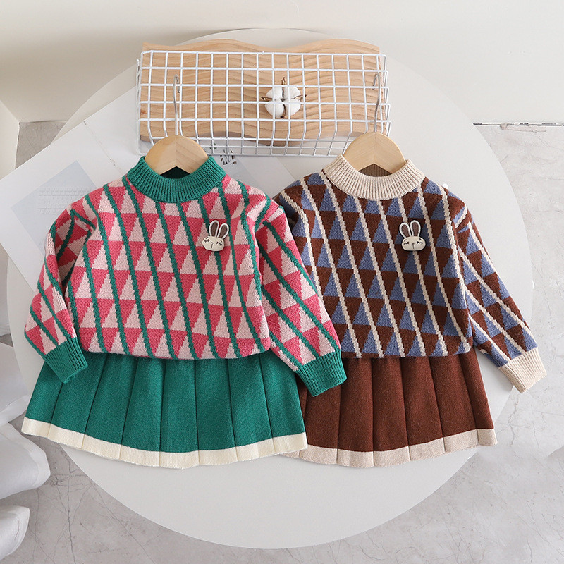 2 buc. Seturi de haine noi pentru fete, iarna, la moda pentru copii, pentru 1-8 ani, tinuta noua eleganta, aniversare, fete dulci, seturi de toamna din tweed