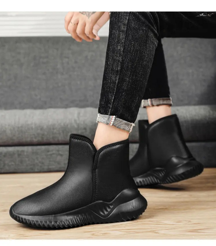 Cizme scurte ocazionale din piele de iarnă pentru bărbați, cu fundul gros, sus, anti-alunecare, antiderapante, ușoare, dimensiuni mari, pluș, cizme de zăpadă calde